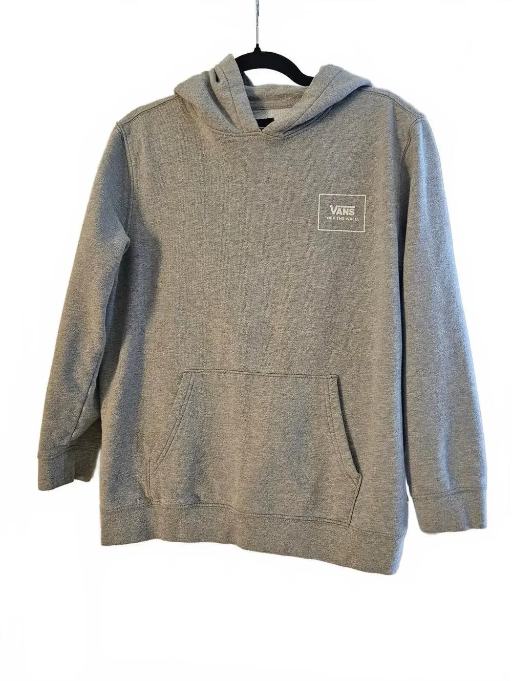 Kid's Vans Grey Pullover Hoodie with Camo Logo Print & Kangaroo Pocket, Size XL
